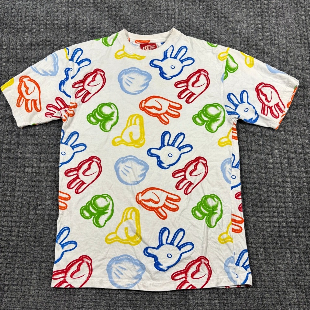 VTG Disney 1928 Mickey Mouse Glove All Over Print T-Shirt Large Multi Color